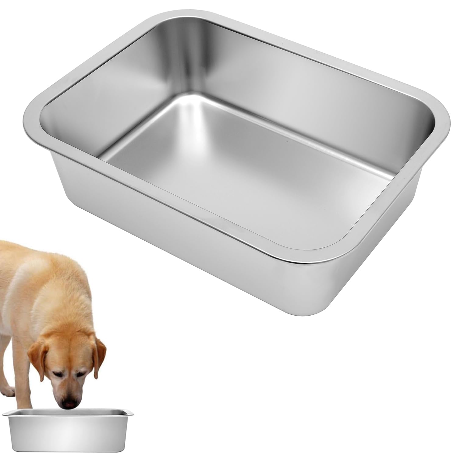 Kichwit 1.8 Gallon Extra Large Stainless Steel Dog Bowl – Dishwasher Safe, 14 x 10.5 x 4 Inches