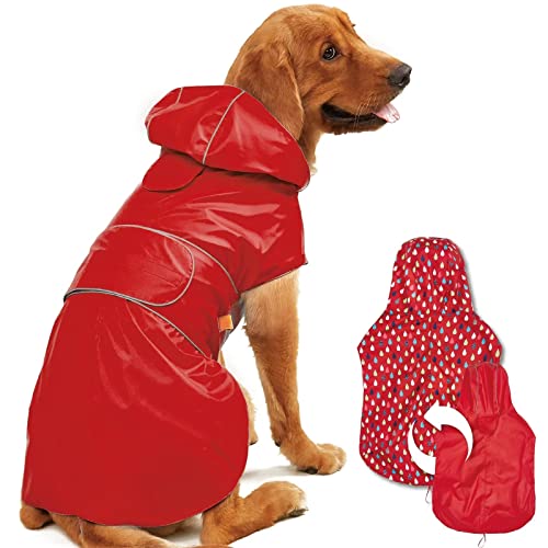 Kimee Reversible Dog Raincoat – Waterproof Poncho with Reflective Strip, Leash Hole & Elastic Leg Loops, Size Medium