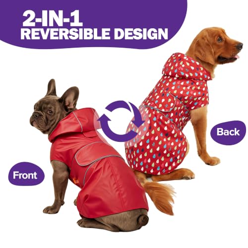 Kimee Reversible Dog Raincoat – Waterproof Poncho with Reflective Strip, Leash Hole & Elastic Leg Loops, Size Medium