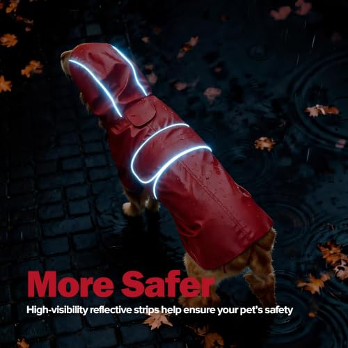 Kimee Reversible Dog Raincoat – Waterproof Poncho with Reflective Strip, Leash Hole & Elastic Leg Loops, Size Medium