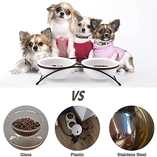 KITCHENLESTAR Ceramic Elevated Pet Bowls – 12 oz Raised Cat Food Dish with Non-Slip Stand, Dishwasher Safe