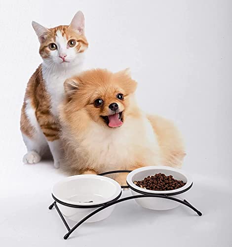KITCHENLESTAR Ceramic Elevated Pet Bowls – 12 oz Raised Cat Food Dish with Non-Slip Stand, Dishwasher Safe