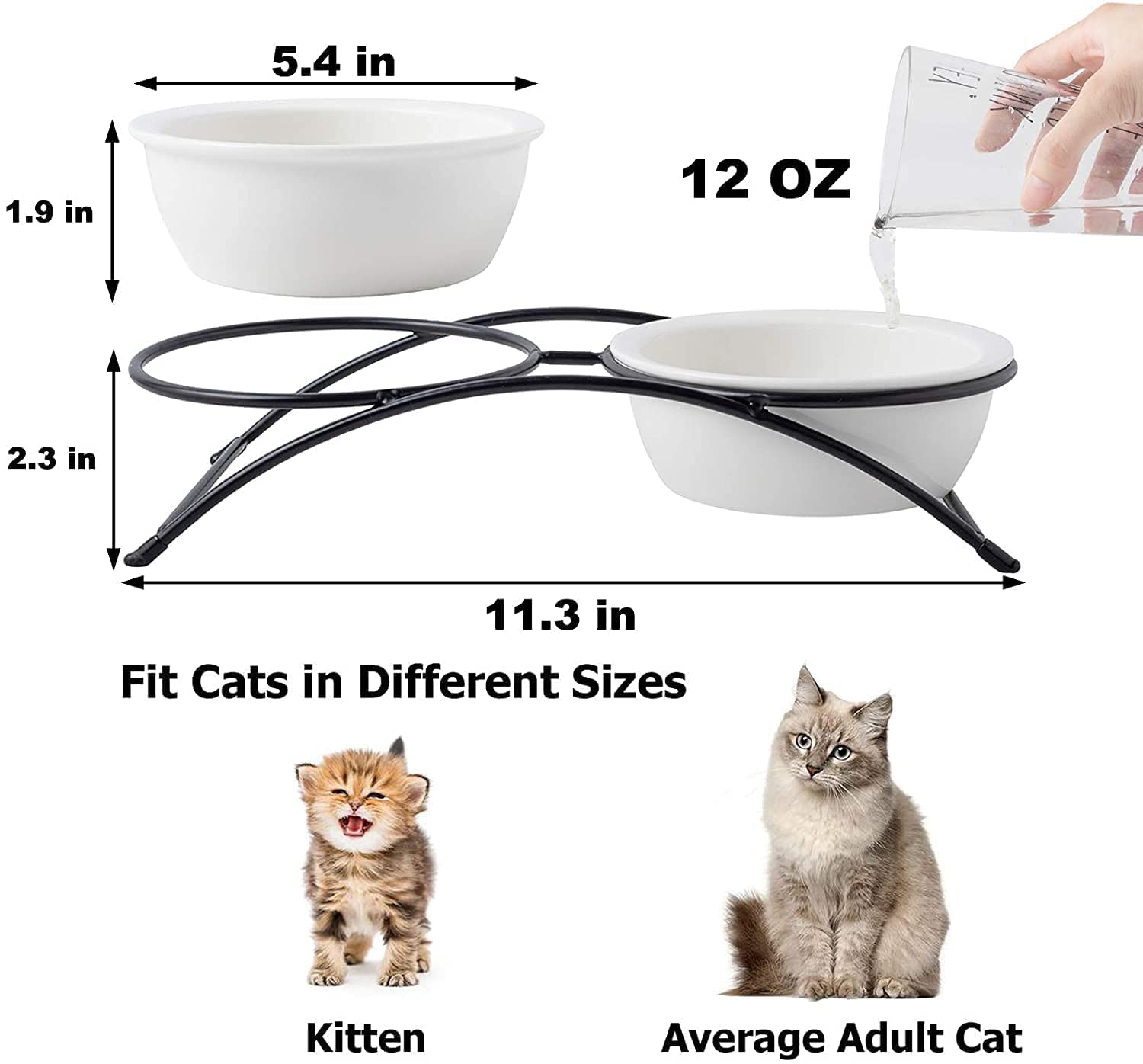 KITCHENLESTAR Ceramic Elevated Pet Bowls – 12 oz Raised Cat Food Dish with Non-Slip Stand, Dishwasher Safe