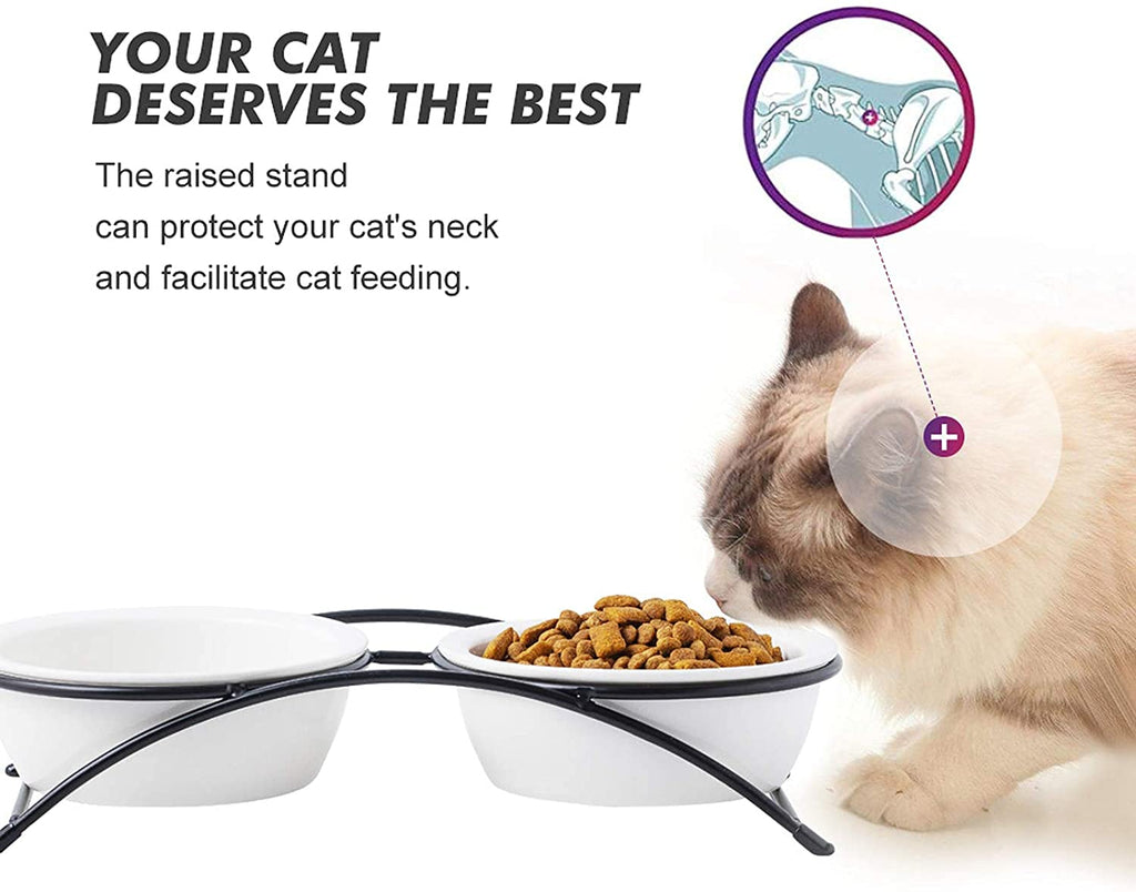 KITCHENLESTAR Ceramic Elevated Pet Bowls – 12 oz Raised Cat Food Dish with Non-Slip Stand, Dishwasher Safe