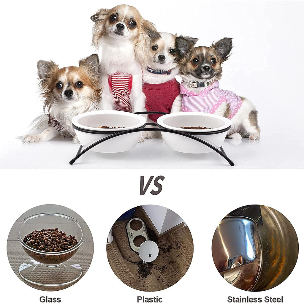KITCHENLESTAR Ceramic Elevated Pet Bowls – 12 oz Raised Cat Food Dish with Non-Slip Stand, Dishwasher Safe