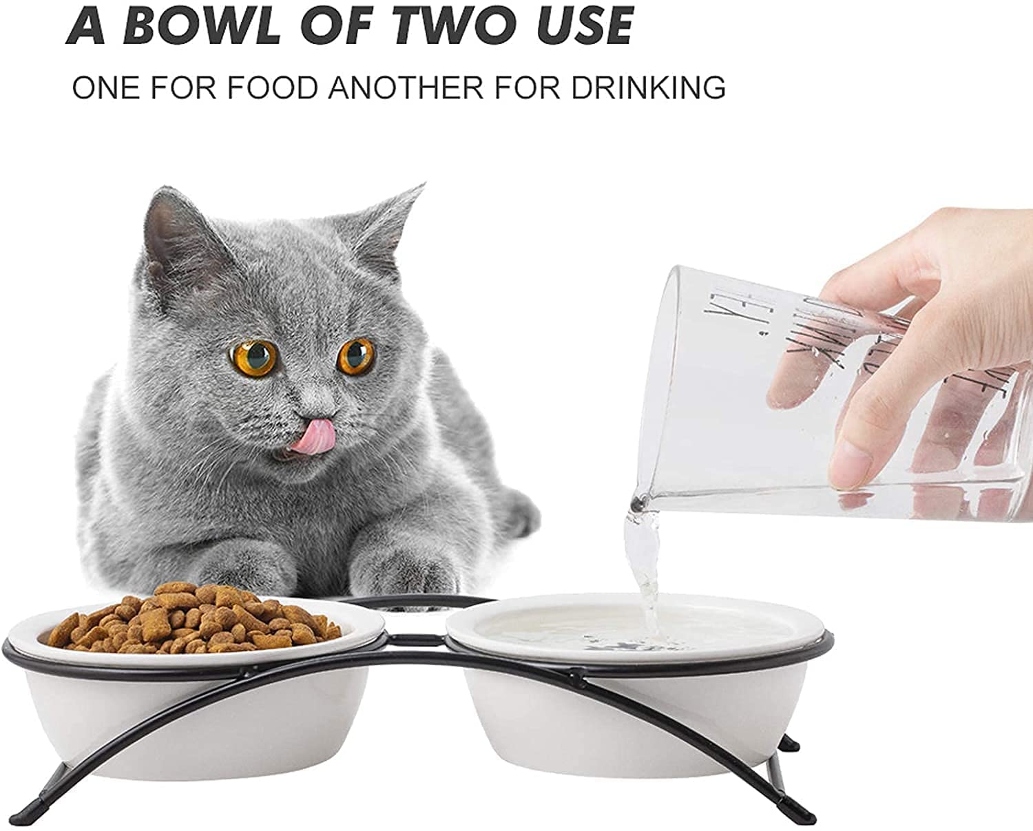KITCHENLESTAR Ceramic Elevated Pet Bowls – 12 oz Raised Cat Food Dish with Non-Slip Stand, Dishwasher Safe