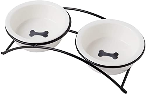 KITCHENLESTAR Ceramic Elevated Pet Bowls – 12 oz Raised Cat Food Dish with Non-Slip Stand, Dishwasher Safe