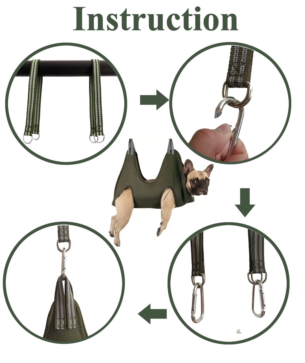 Kkiimatt 10-in-1 Dog Grooming Hammock Kit with Nail Clippers and File – M Size, Khaki Green