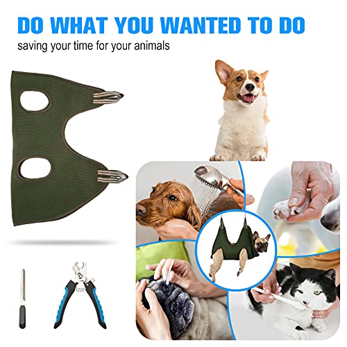 Kkiimatt 10-in-1 Dog Grooming Hammock Kit with Nail Clippers and File – M Size, Khaki Green