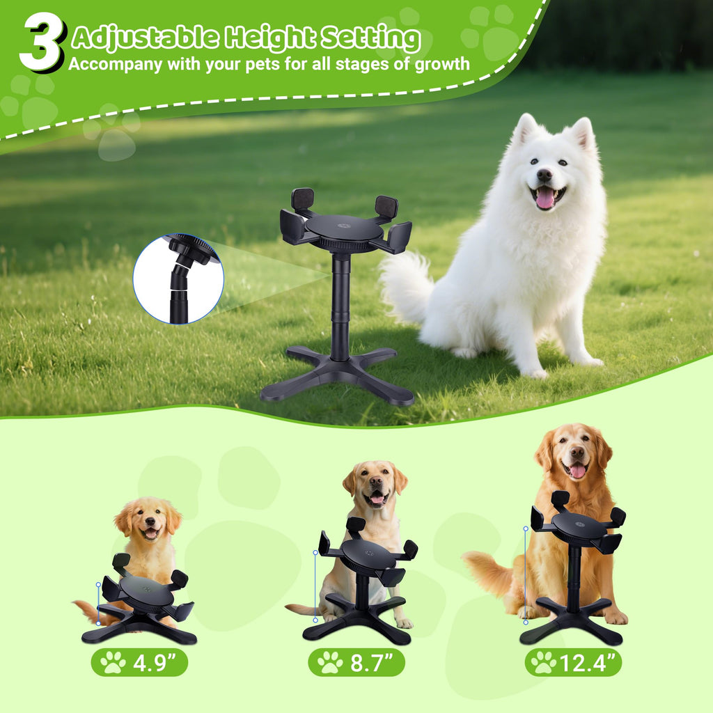 KMXASP Adjustable Elevated Dog Bowl Stand with 15° Tilt, 3 Heights, Width Adjustable, Anti-Slip Base for Medium & Large Dogs (Black, 1 Pack)