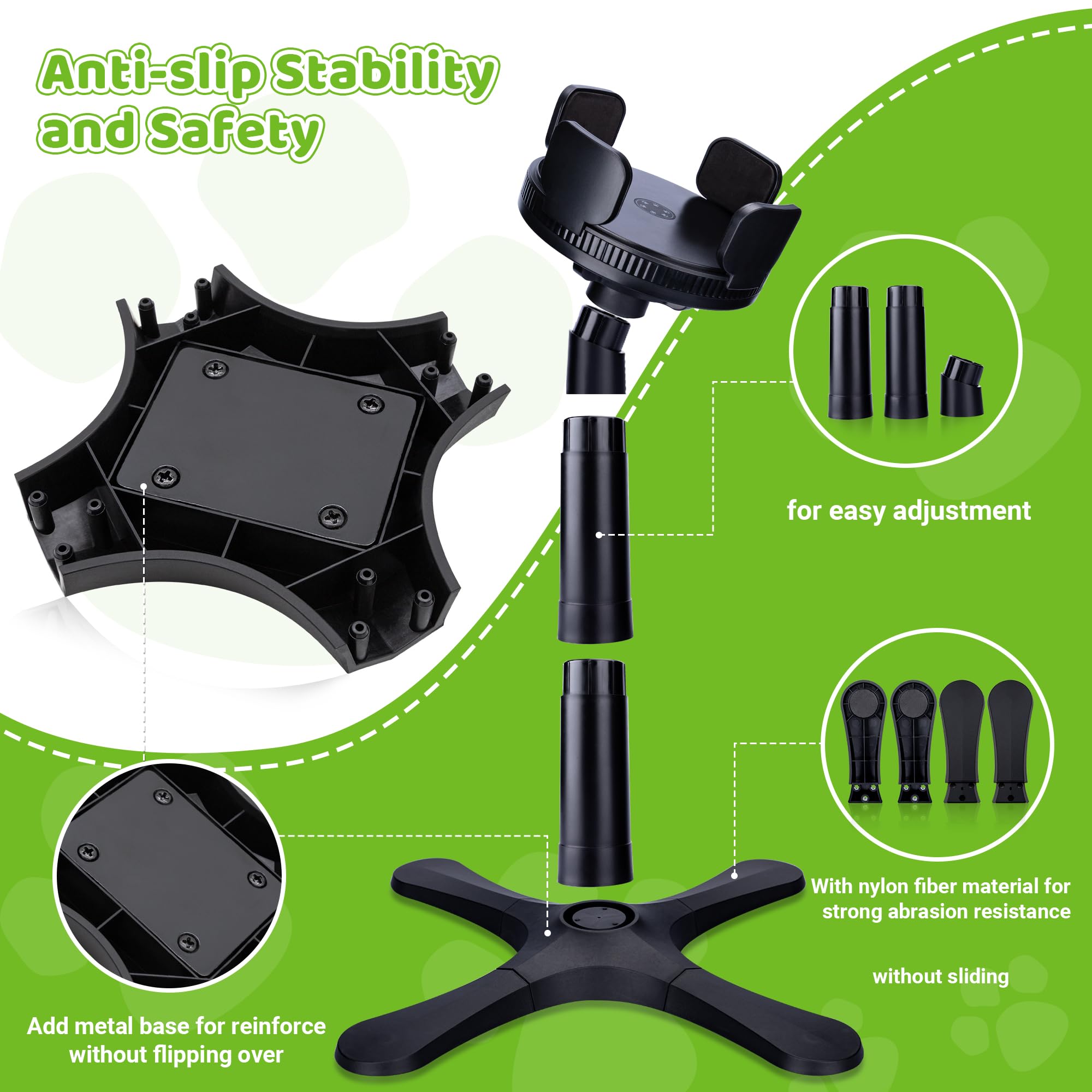 KMXASP Adjustable Elevated Dog Bowl Stand with 15° Tilt, 3 Heights, Width Adjustable, Anti-Slip Base for Medium & Large Dogs (Black, 1 Pack)
