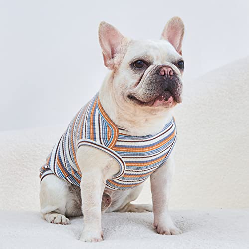 Knuffelen 2-Pack Cotton Striped Dog Shirts - Sleeveless Stretchy Tank Tops for Small Dogs, XX-Large Blue/Yellow