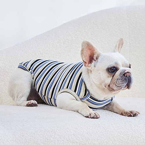 Knuffelen 2-Pack Cotton Striped Dog Shirts - Sleeveless Stretchy Tank Tops for Small Dogs, XX-Large Blue/Yellow