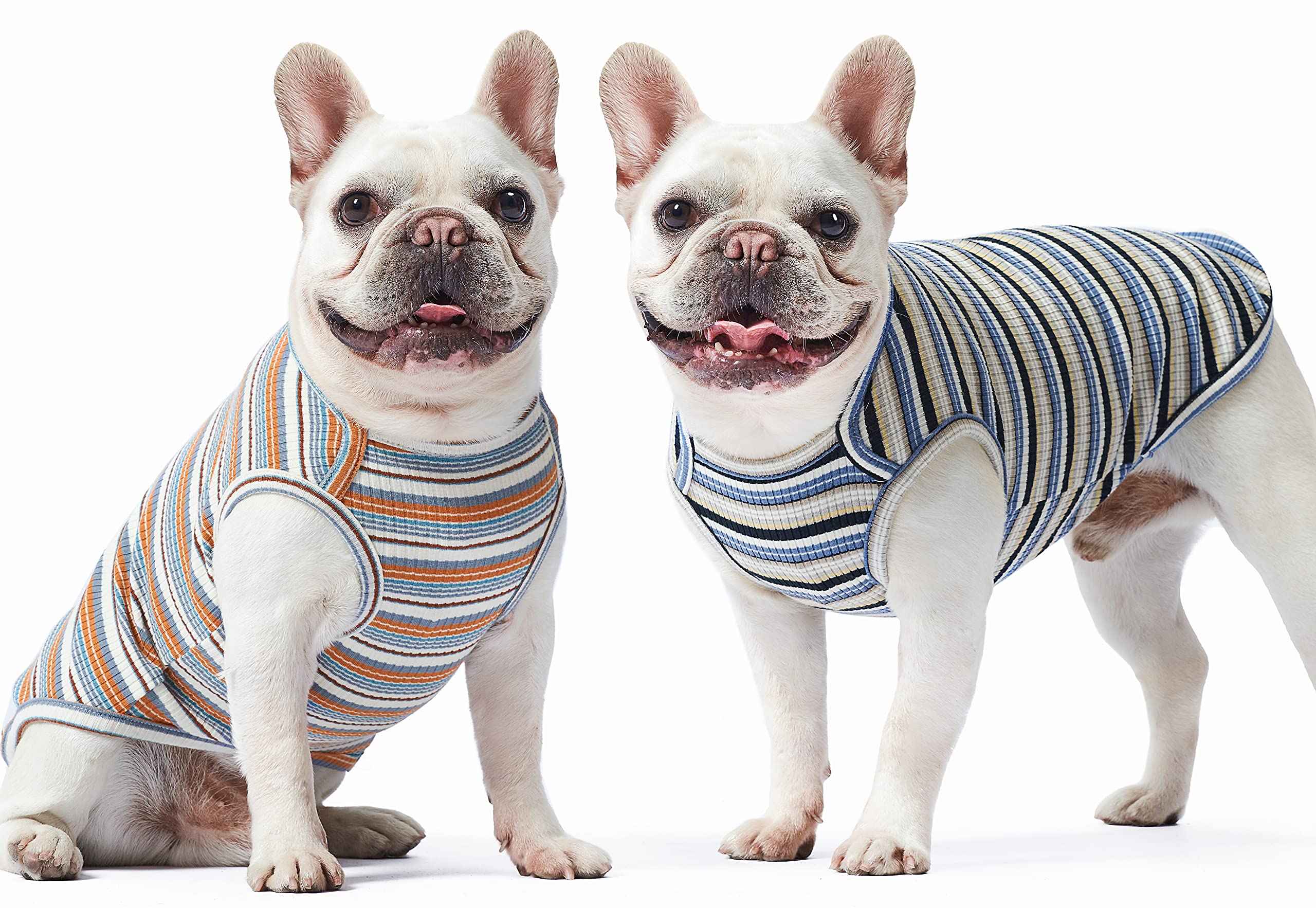Knuffelen 2-Pack Cotton Striped Dog Shirts - Sleeveless Stretchy Tank Tops for Small Dogs, XX-Large Blue/Yellow