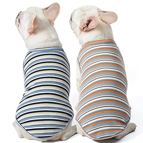 Knuffelen 2-Pack Cotton Striped Dog Shirts - Sleeveless Stretchy Tank Tops for Small Dogs, XX-Large Blue/Yellow