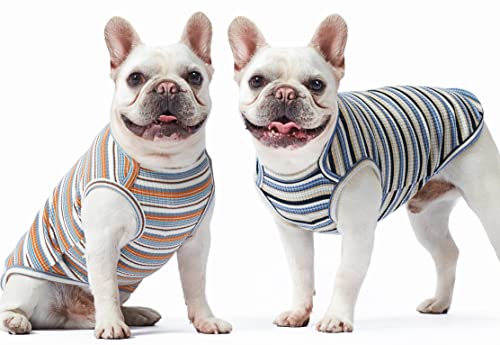 Knuffelen 2-Pack Cotton Striped Dog Shirts - Sleeveless Stretchy Tank Tops for Small Dogs, XX-Large Blue/Yellow