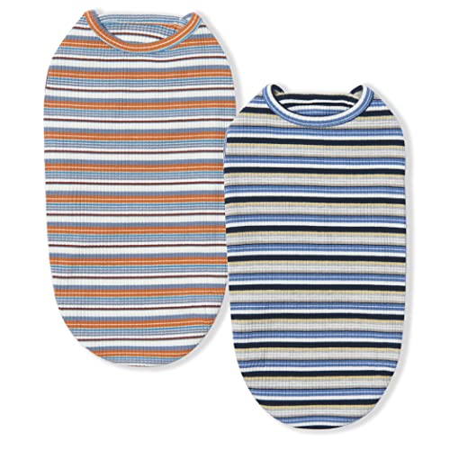Knuffelen 2-Pack Cotton Striped Dog Shirts - Sleeveless Stretchy Tank Tops for Small Dogs, XX-Large Blue/Yellow