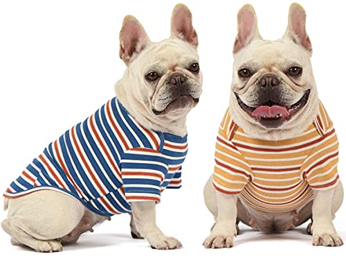 Knuffelen 2-Pack Striped Cotton Dog Shirts for Small Dogs – Blue Yellow Stripes, Size XL