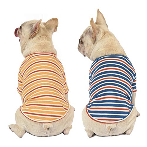 Knuffelen 2-Pack Striped Cotton Dog Shirts for Small Dogs – Blue Yellow Stripes, Size XL