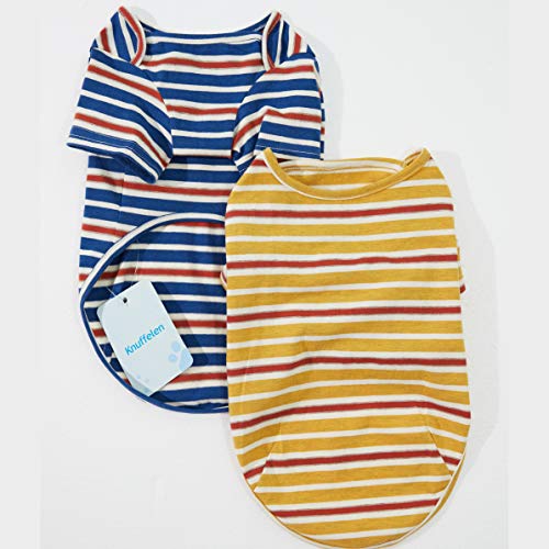 Knuffelen 2-Pack Striped Cotton Dog Shirts for Small Dogs – Blue Yellow Stripes, Size XL