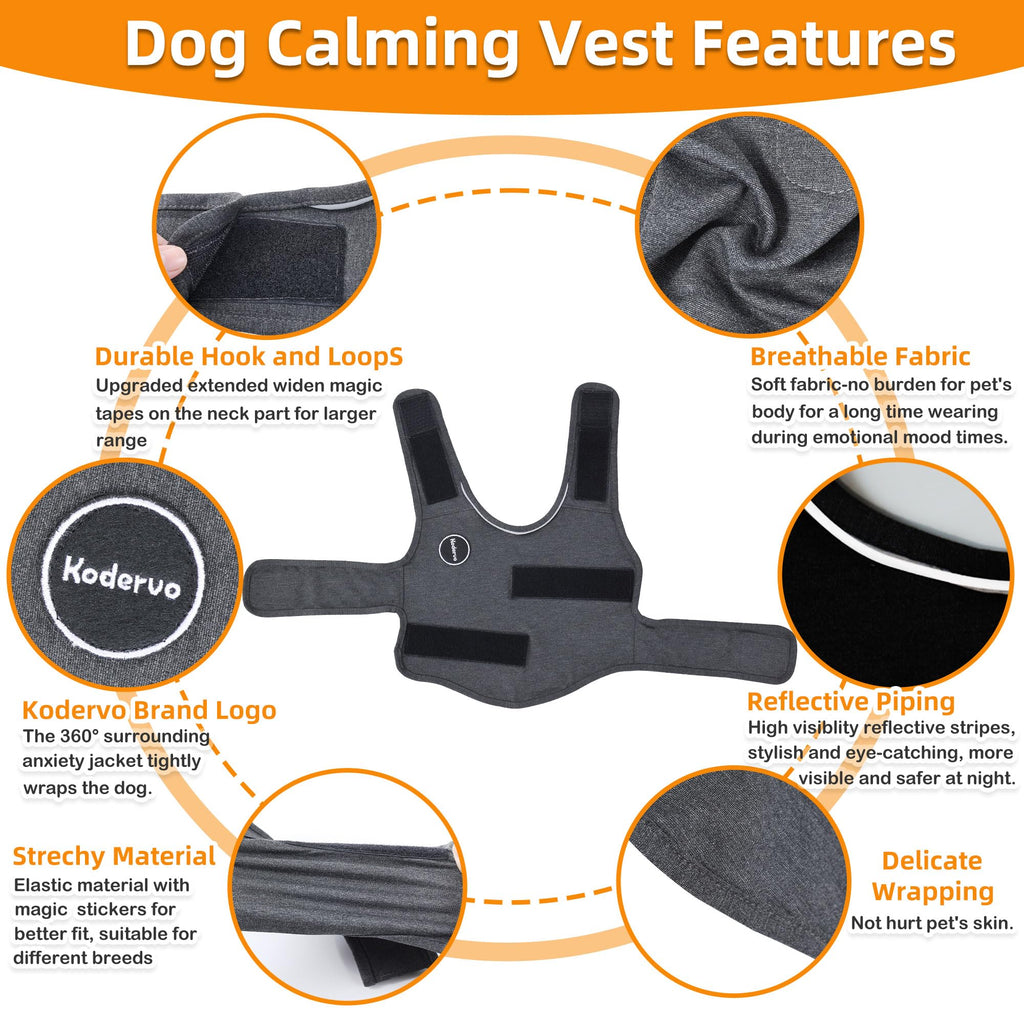 Kodervo Dog Anxiety Jacket - Calming Vest for Small Dogs (Chest 16 in) - Helps Relieve Fear of Thunder, Fireworks, Separation