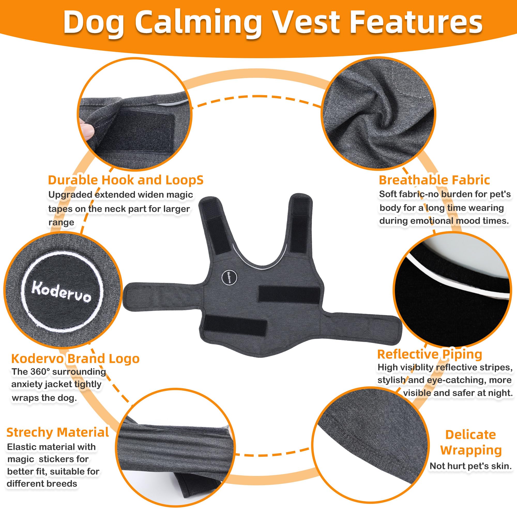 Kodervo Dog Anxiety Jacket - Calming Vest for Small Dogs (Chest 16 in) - Helps Relieve Fear of Thunder, Fireworks, Separation