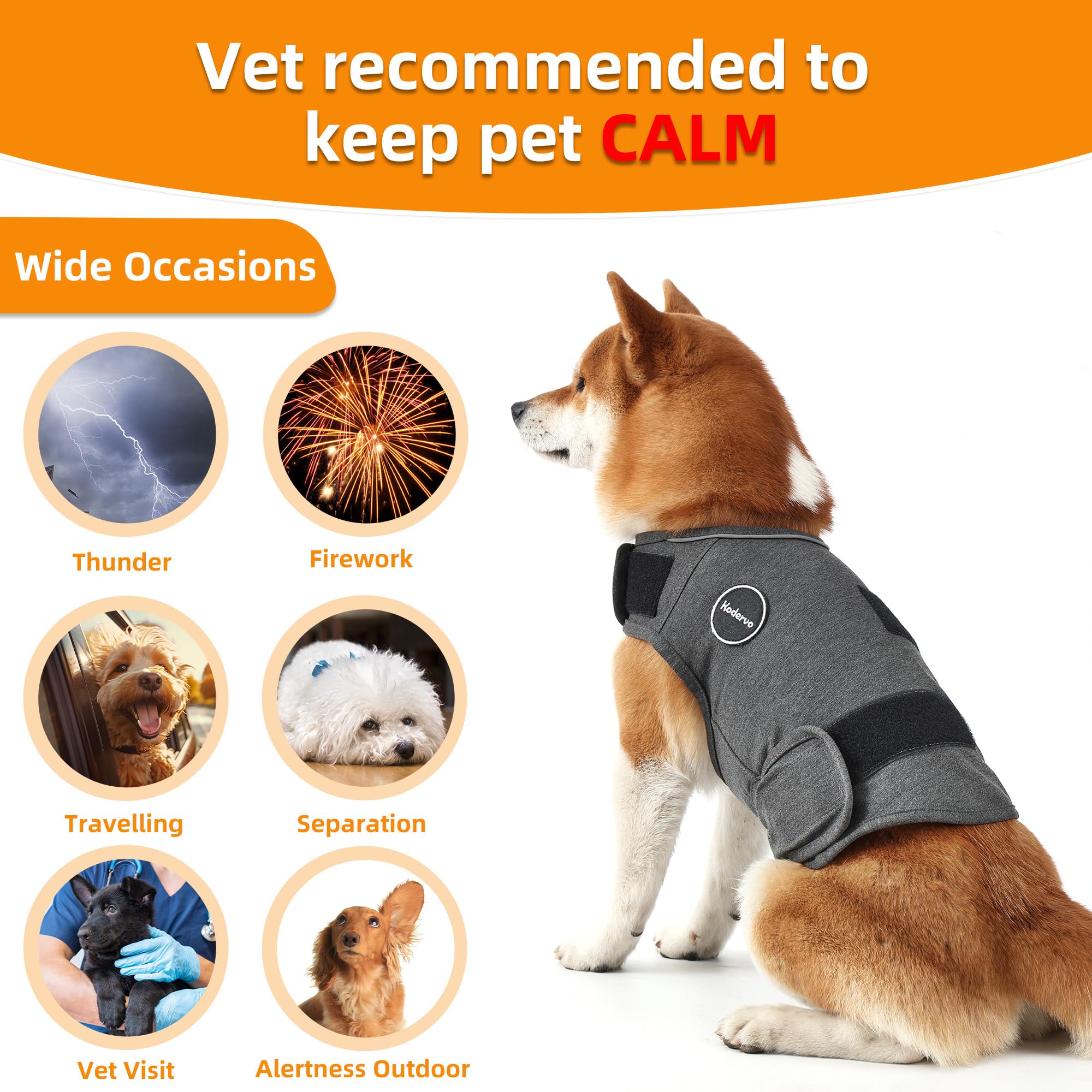 Kodervo Dog Anxiety Jacket - Small Calming Vest for Thunder, Fireworks & Separation - Breathable & Adjustable