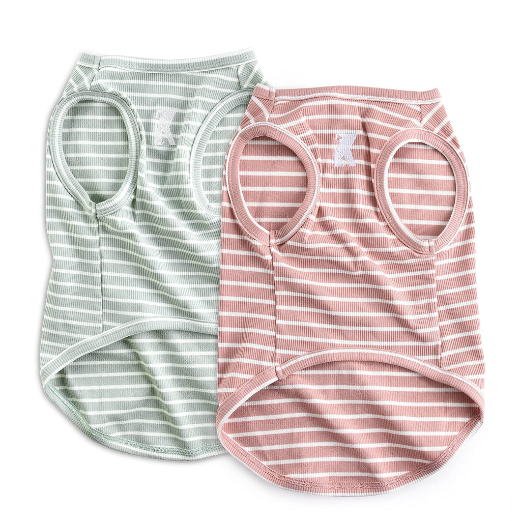 Koneseve Dog Shirt Vest 2 Pack - Lightweight Stretchy T-Shirts with Embroidery for Small Medium Dogs (M, Pink+Green)