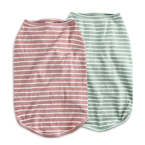 Koneseve Dog Shirt Vest 2 Pack - Lightweight Stretchy T-Shirts with Embroidery for Small Medium Dogs (M, Pink+Green)