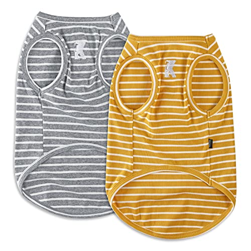 Koneseve Dog Shirt Vest 2-Pack – Lightweight Stretchy Sleeveless T-Shirt for Small Dogs (Yellow + Light Grey, Size S)