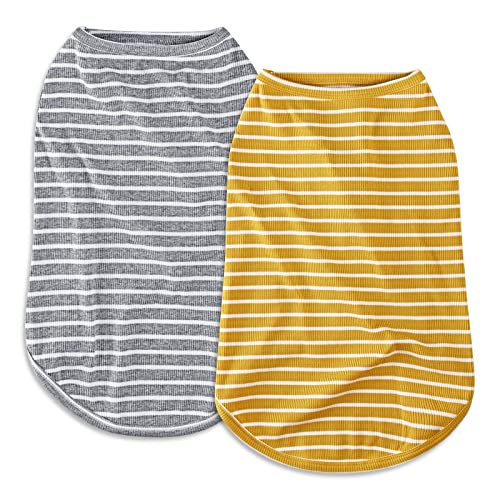 Koneseve Dog Shirt Vest 2-Pack – Lightweight Stretchy Sleeveless T-Shirt for Small Dogs (Yellow + Light Grey, Size S)