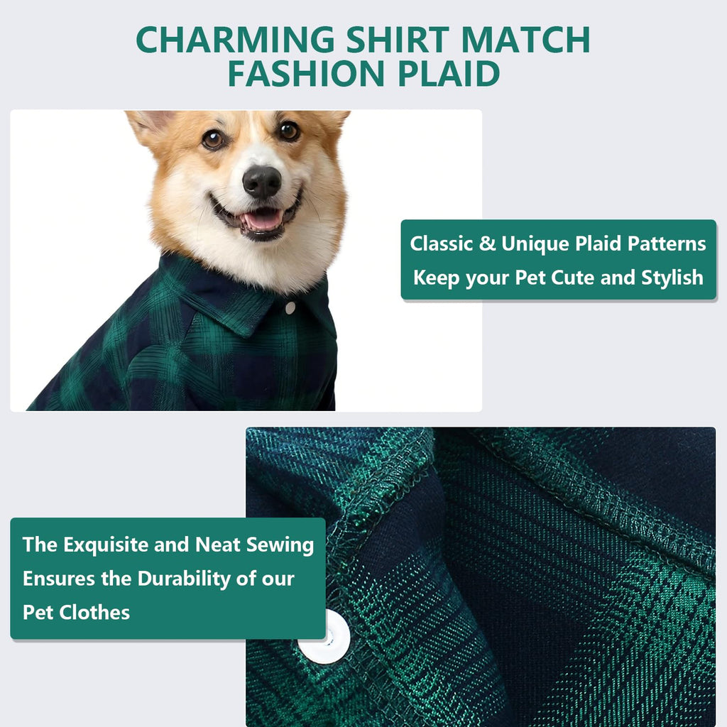 Koneseve Plaid Dog Shirt for Small Dogs - XS Size, Cotton, Snaps Closure