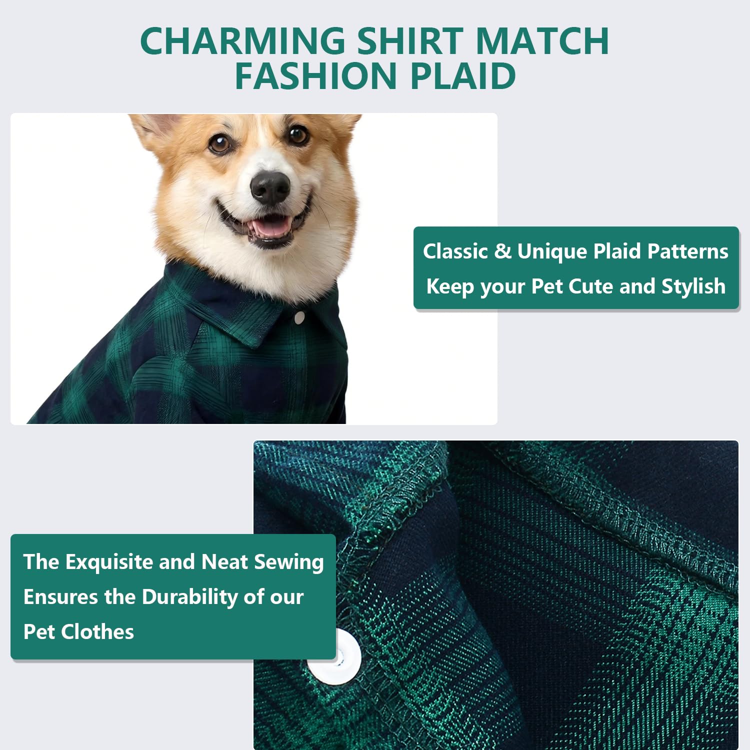 Koneseve Plaid Dog Shirt for Small Dogs - XS Size, Cotton, Snaps Closure