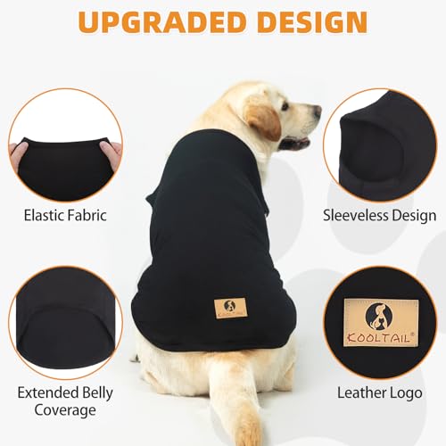 KOOLTAIL 2-Pack Cotton Dog T-Shirts for Large Dogs, UV & Insect Protection, Sleeveless Tank Tops, Black & Grey, XL