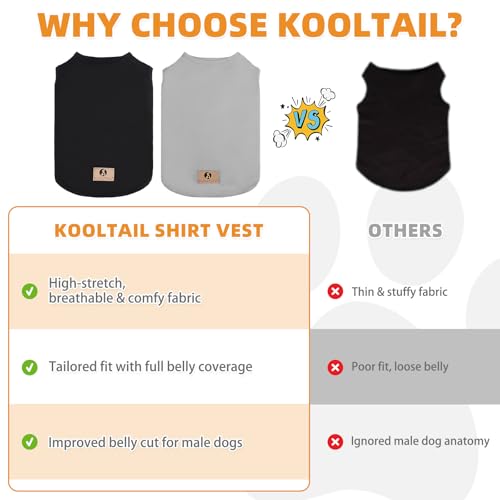 KOOLTAIL 2-Pack Cotton Dog T-Shirts for Large Dogs, UV & Insect Protection, Sleeveless Tank Tops, Black & Grey, XL