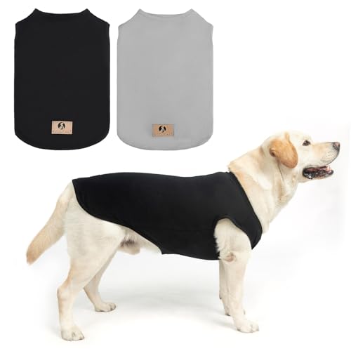KOOLTAIL 2-Pack Cotton Dog T-Shirts for Large Dogs, UV & Insect Protection, Sleeveless Tank Tops, Black & Grey, XL
