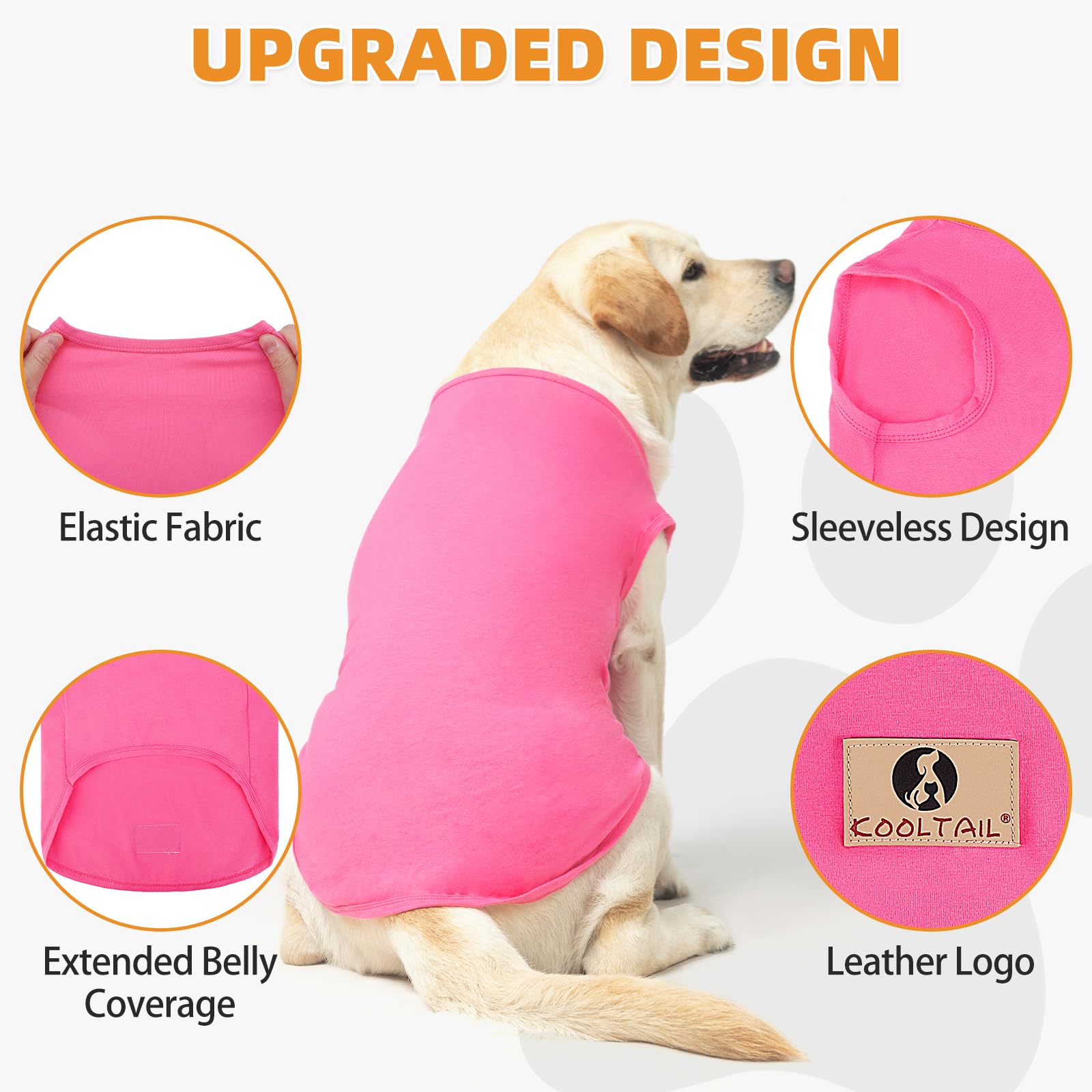 KOOLTAIL 2-Pack Cotton Dog T-Shirts for Large Dogs – UV Sun Protection, Pink & Rose, XXXL
