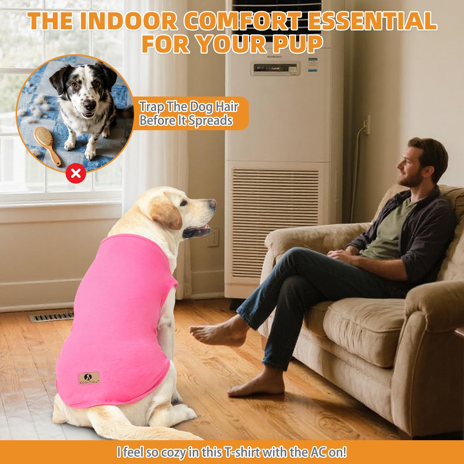 KOOLTAIL 2-Pack Cotton Dog T-Shirts for Large Dogs – UV Sun Protection, Pink & Rose, XXXL