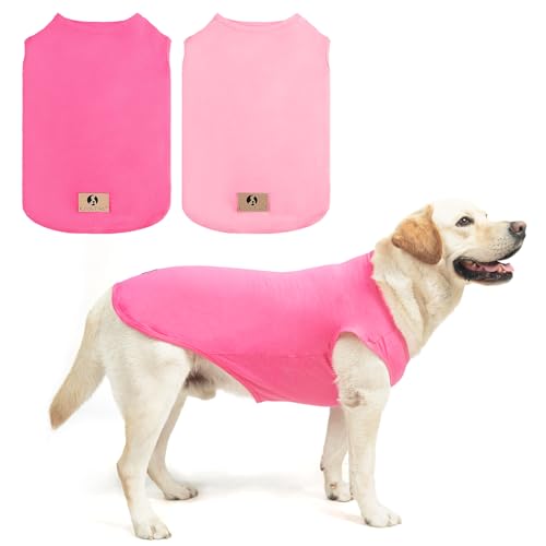 KOOLTAIL 2-Pack Cotton Dog T-Shirts for Large Dogs – UV Sun Protection, Pink & Rose, XXXL