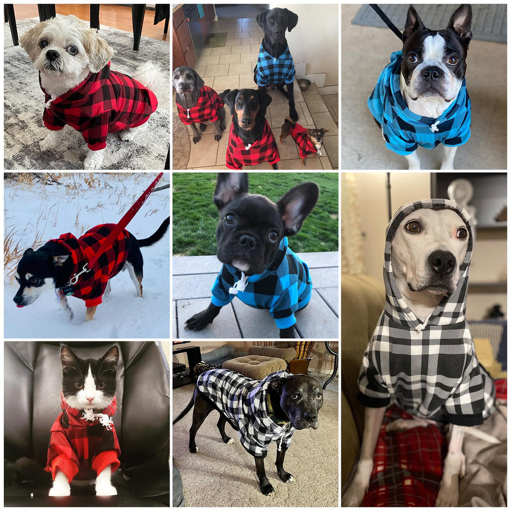 KOOLTAIL Plaid Dog Hoodie with Hat and Pocket - Red Large for Broad-Chested Dogs