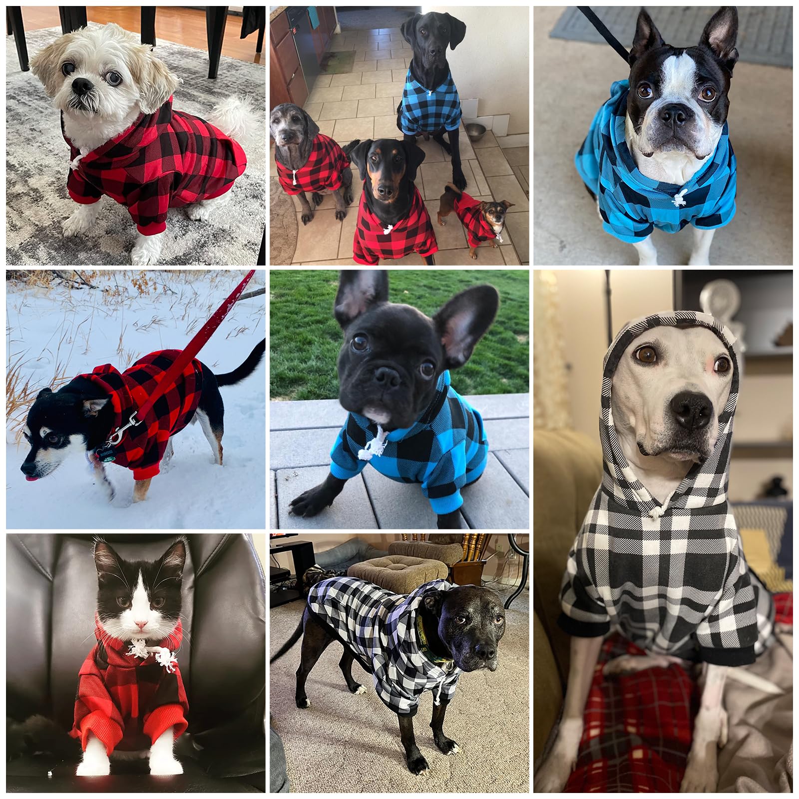 KOOLTAIL Plaid Dog Hoodie with Hat and Pocket - Red Large for Broad-Chested Dogs