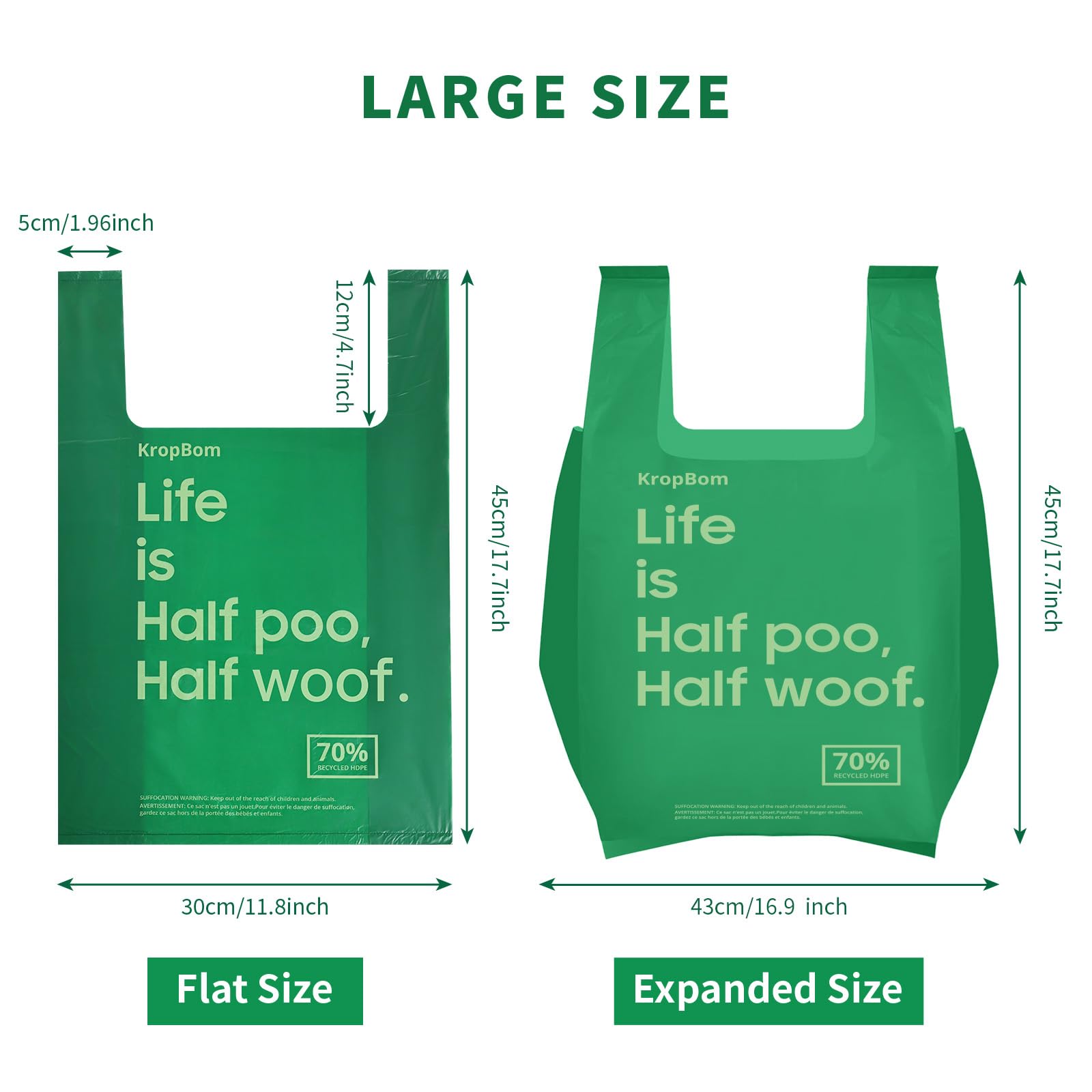 KropBom 125 Pack Extra Large Dog Poop Bags, 17.7" x 11.8", Heavy Duty Leakproof Unscented, Compatible with Arm & Hammer Swivel Bin