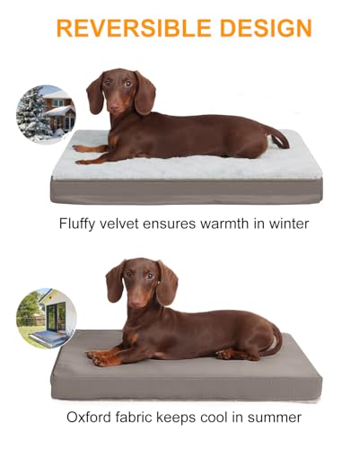 KSIIA Orthopedic Dog Bed, Small 17x12x2.5 Inch Egg Crate Foam Crate Pad, Waterproof & Washable, Gray