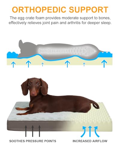 KSIIA Orthopedic Dog Bed, Small 17x12x2.5 Inch Egg Crate Foam Crate Pad, Waterproof & Washable, Gray