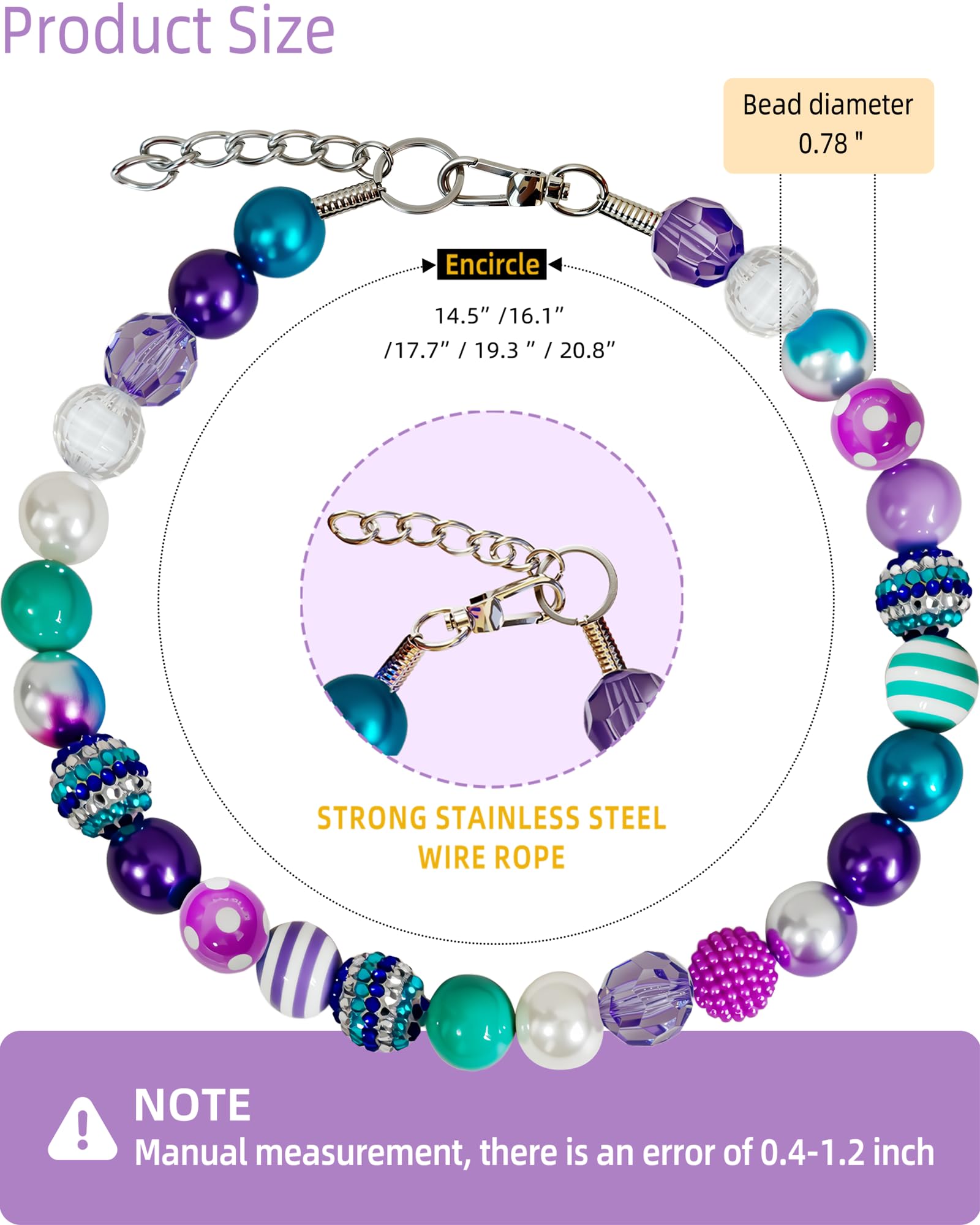 KUDES Bubblegum Dog Collar Necklace – Mermaid-Inspired Chunky Beads for Medium & Large Dogs