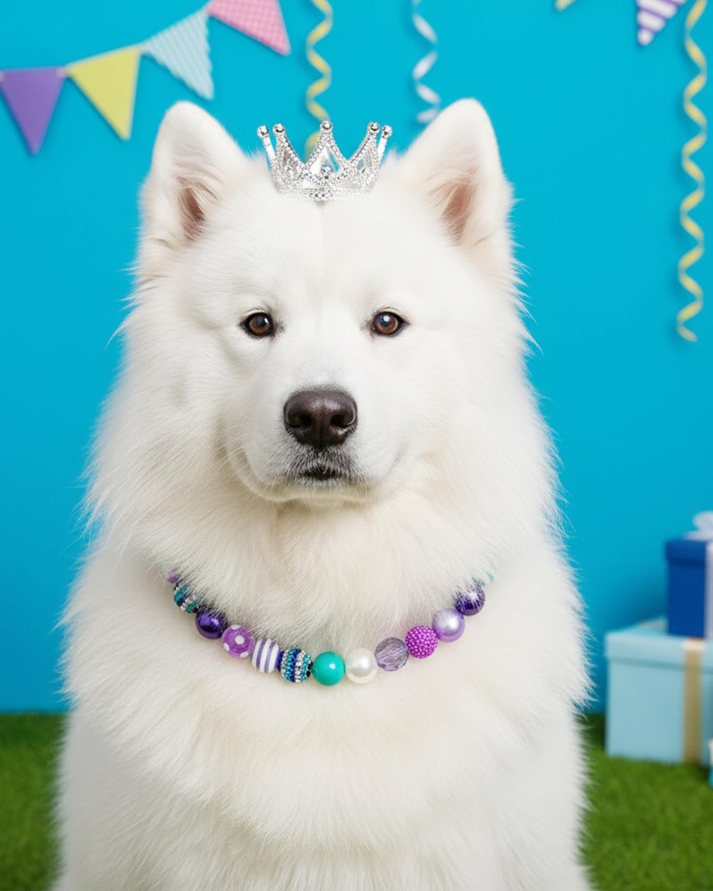 KUDES Bubblegum Dog Collar Necklace – Mermaid-Inspired Chunky Beads for Medium & Large Dogs