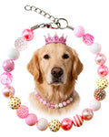 KUDES Valentine's Day Dog Collar - Bubblegum Pink Beads & Pearls, Medium/Large Breeds, Size L