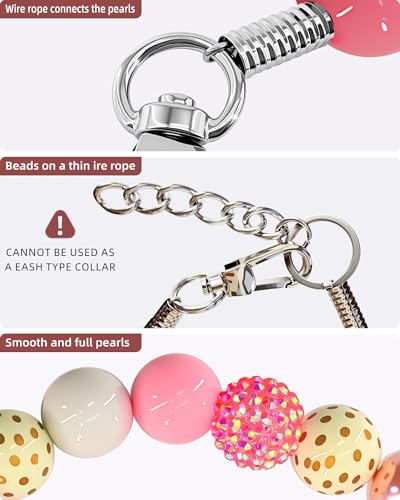 KUDES Valentine's Day Dog Collar - Bubblegum Pink Beads & Pearls, Medium/Large Breeds, Size L