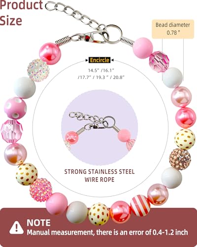 KUDES Valentine's Day Dog Collar - Bubblegum Pink Beads & Pearls, Medium/Large Breeds, Size L