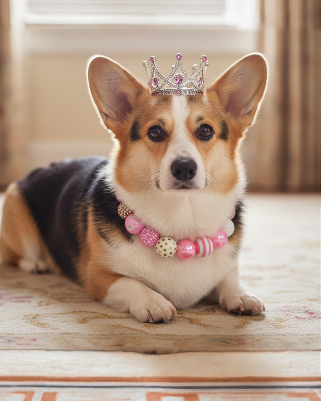 KUDES Valentine's Day Dog Collar - Bubblegum Pink Beads & Pearls, Medium/Large Breeds, Size L